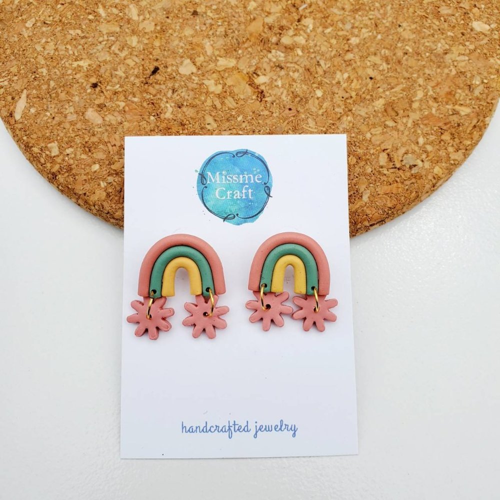 Earrings little rainbows polymer clay handmade